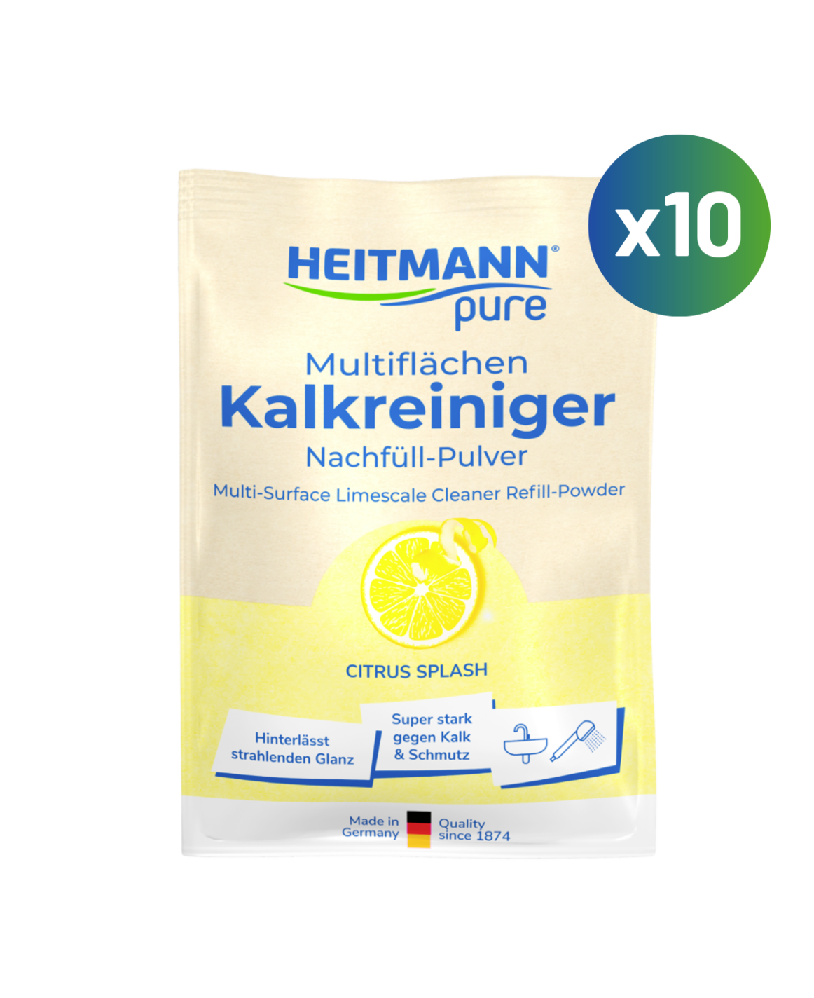 HEITMANN pure Multiflächen Kalkreiniger 25 g, 10er Pack