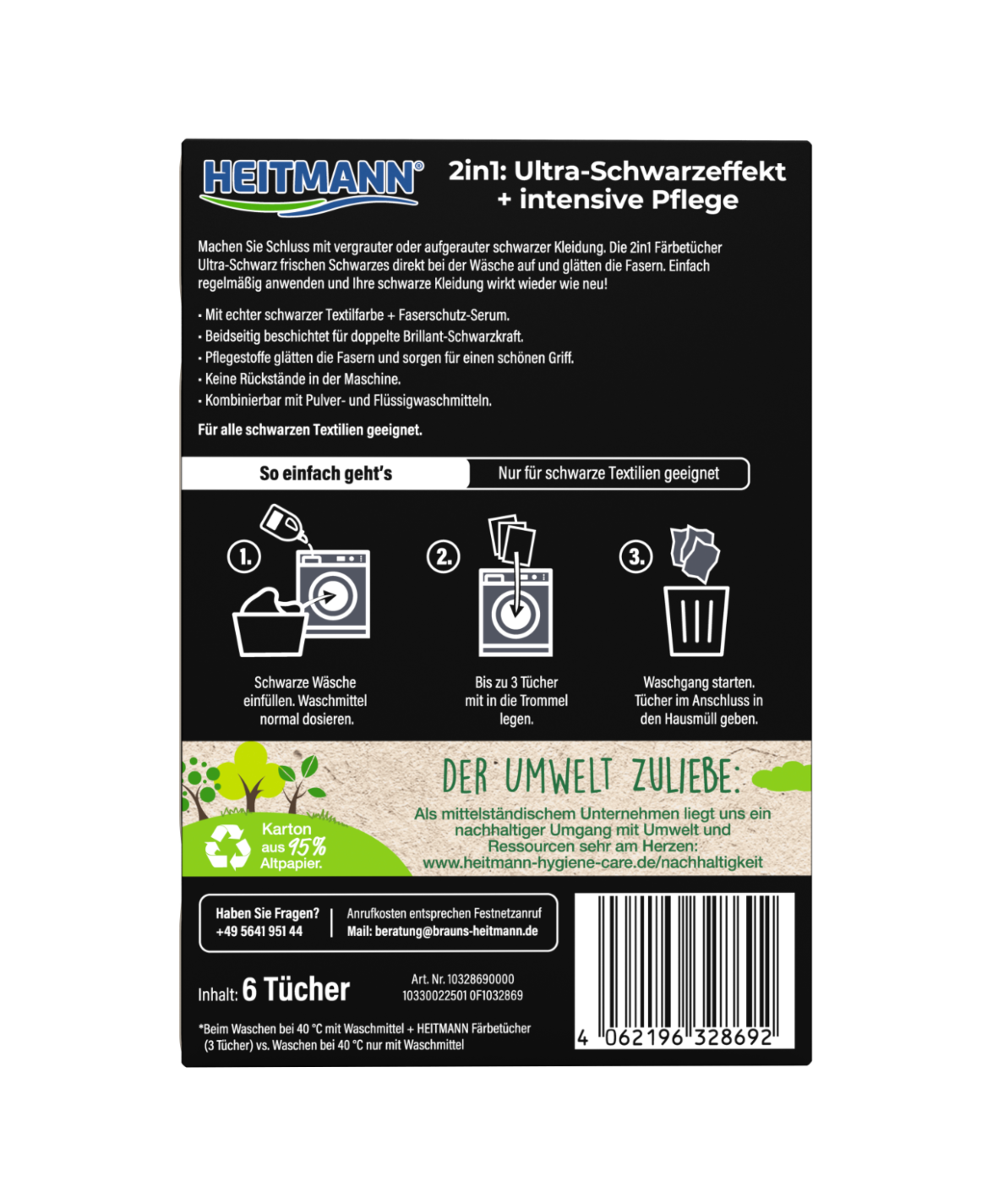 HEITMANN 2 in 1 Färbetücher Ultra-Schwarz 6 Stück