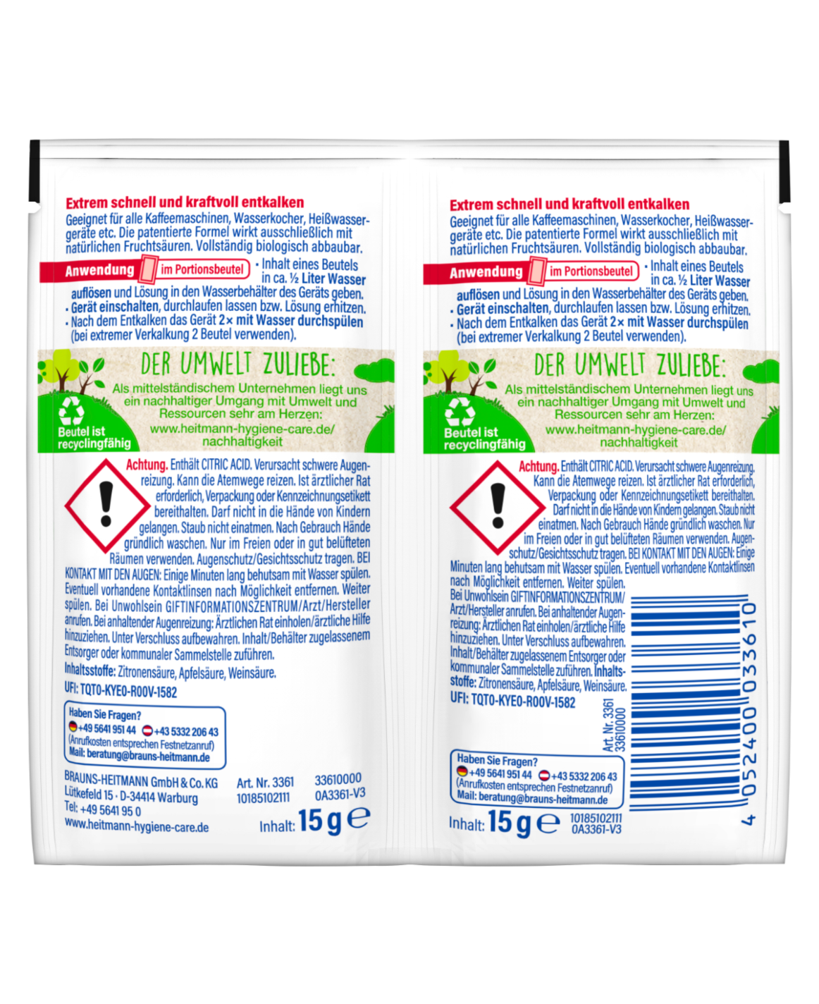 HEITMANN Schnell-Entkalker 2 x 15 g