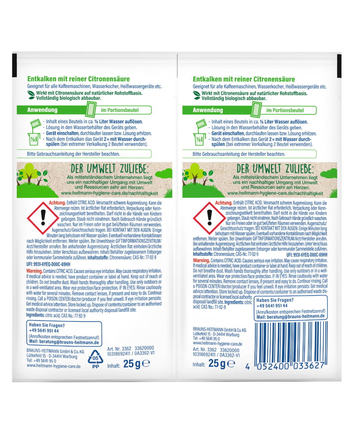 HEITMANN Bio-Schnell-Entkalker 2 x 25 g