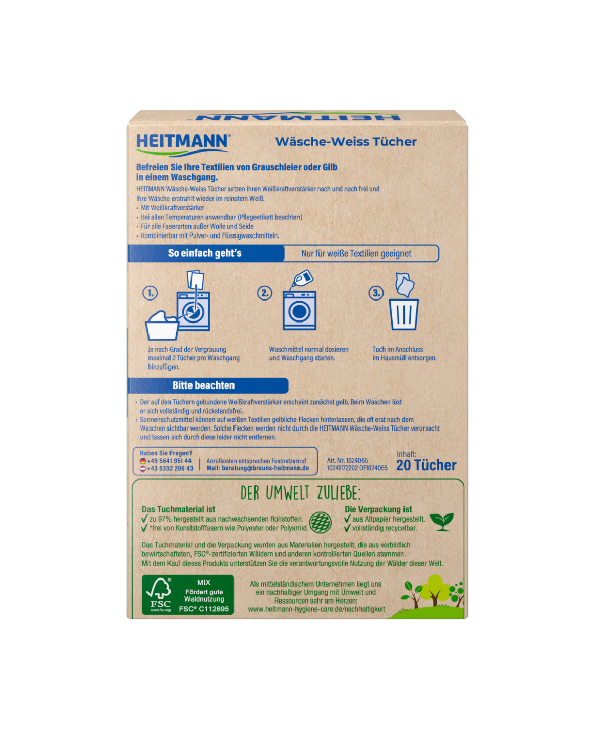 HEITMANN Wäsche-Weiss Tücher, 20 Stück, FSC Mix