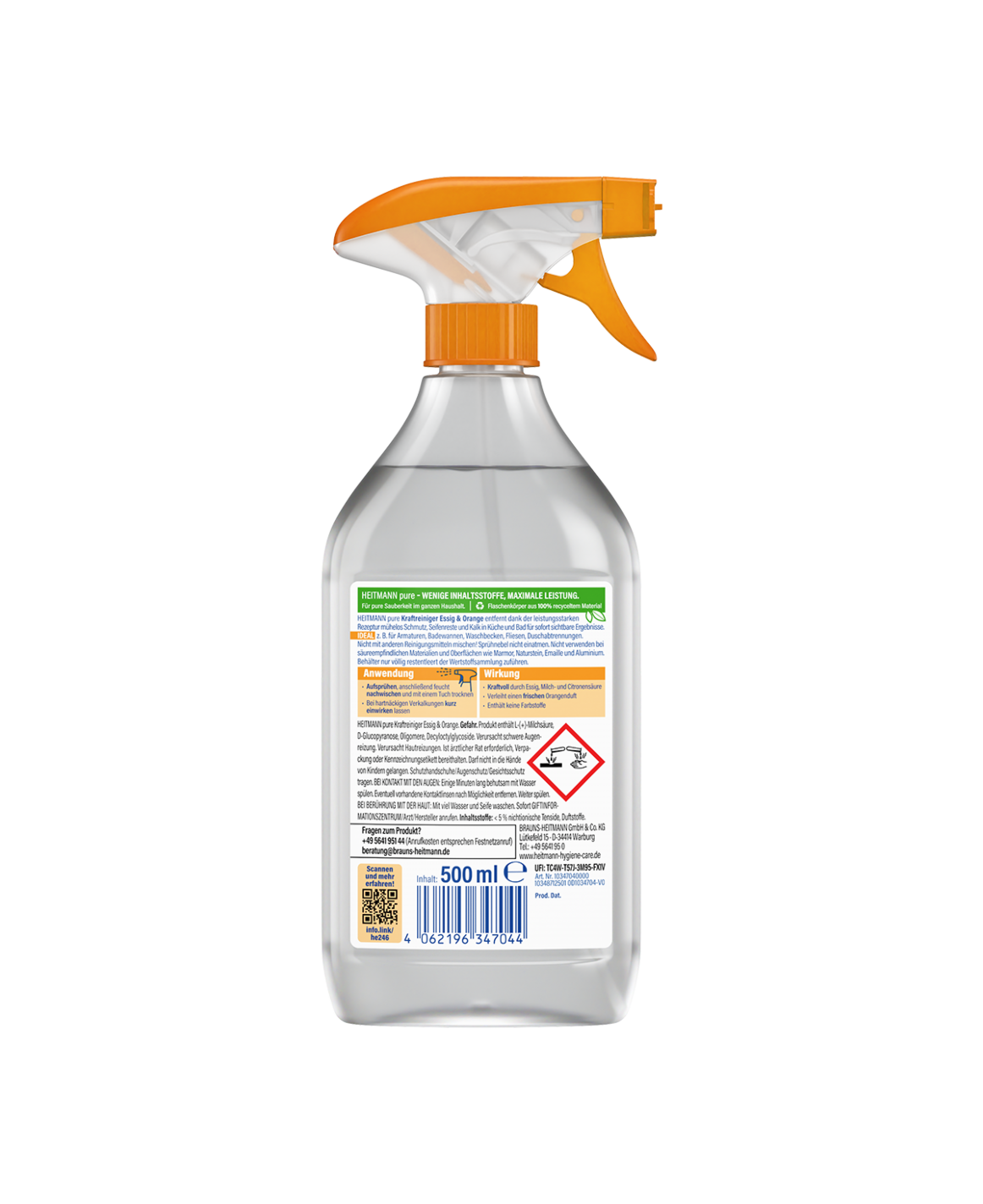 HEITMANN pure Kraftreiniger Essig + Orange 500 ml