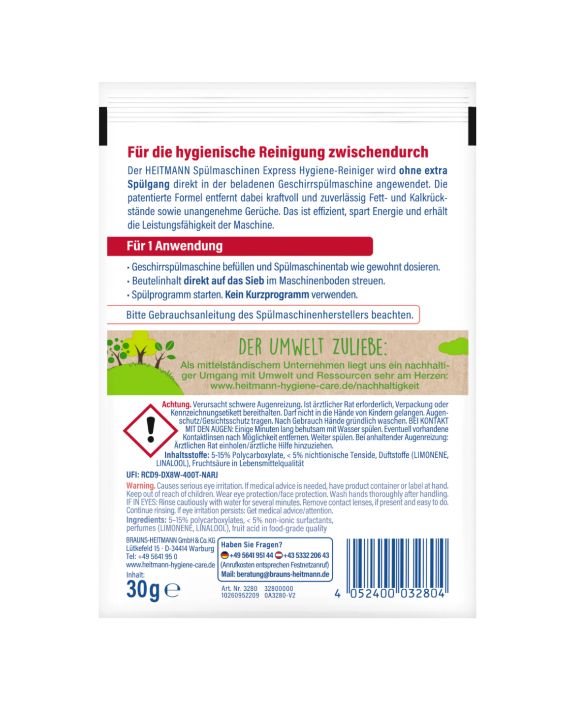 HEITMANN Express Dishwasher Hygiene Cleaner 30 g
