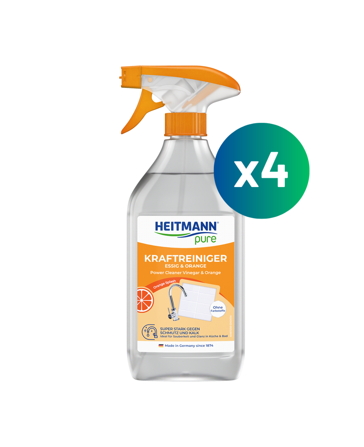HEITMANN Pure Power Cleaner Vinegar + Orange 500 ml, 4er Pack