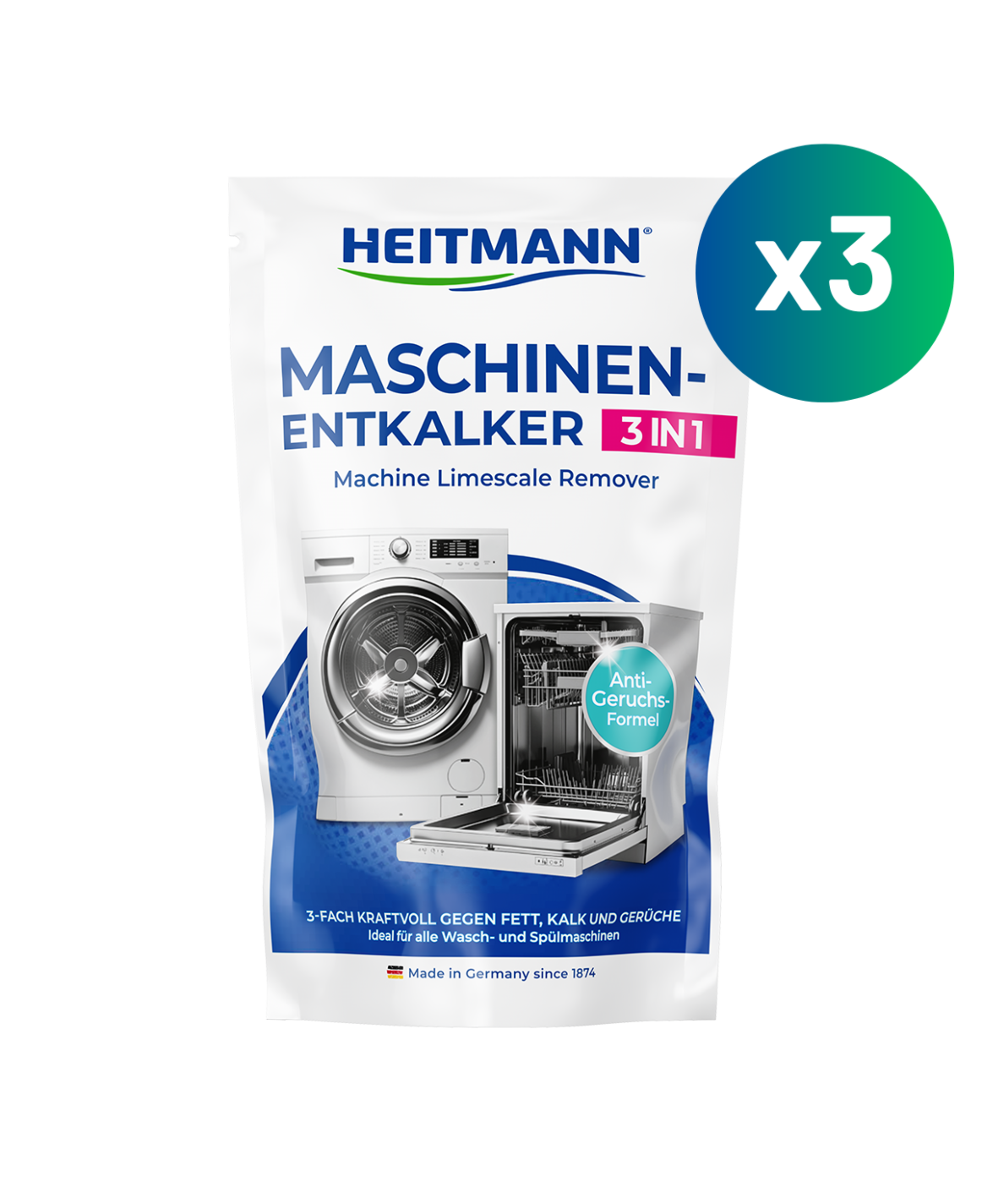 HEITMANN Machine Limescale Remover 3 in 1 175 g, 3er Pack