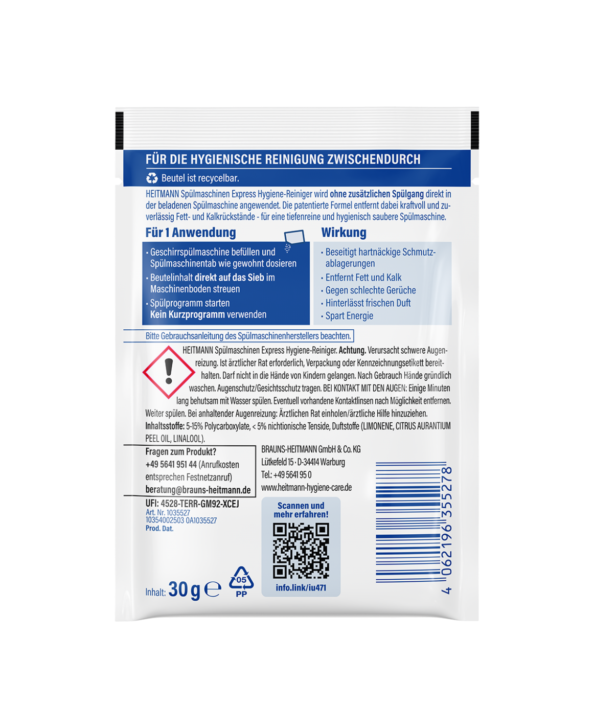 HEITMANN Express Dishwasher Hygiene Cleaner 30 g