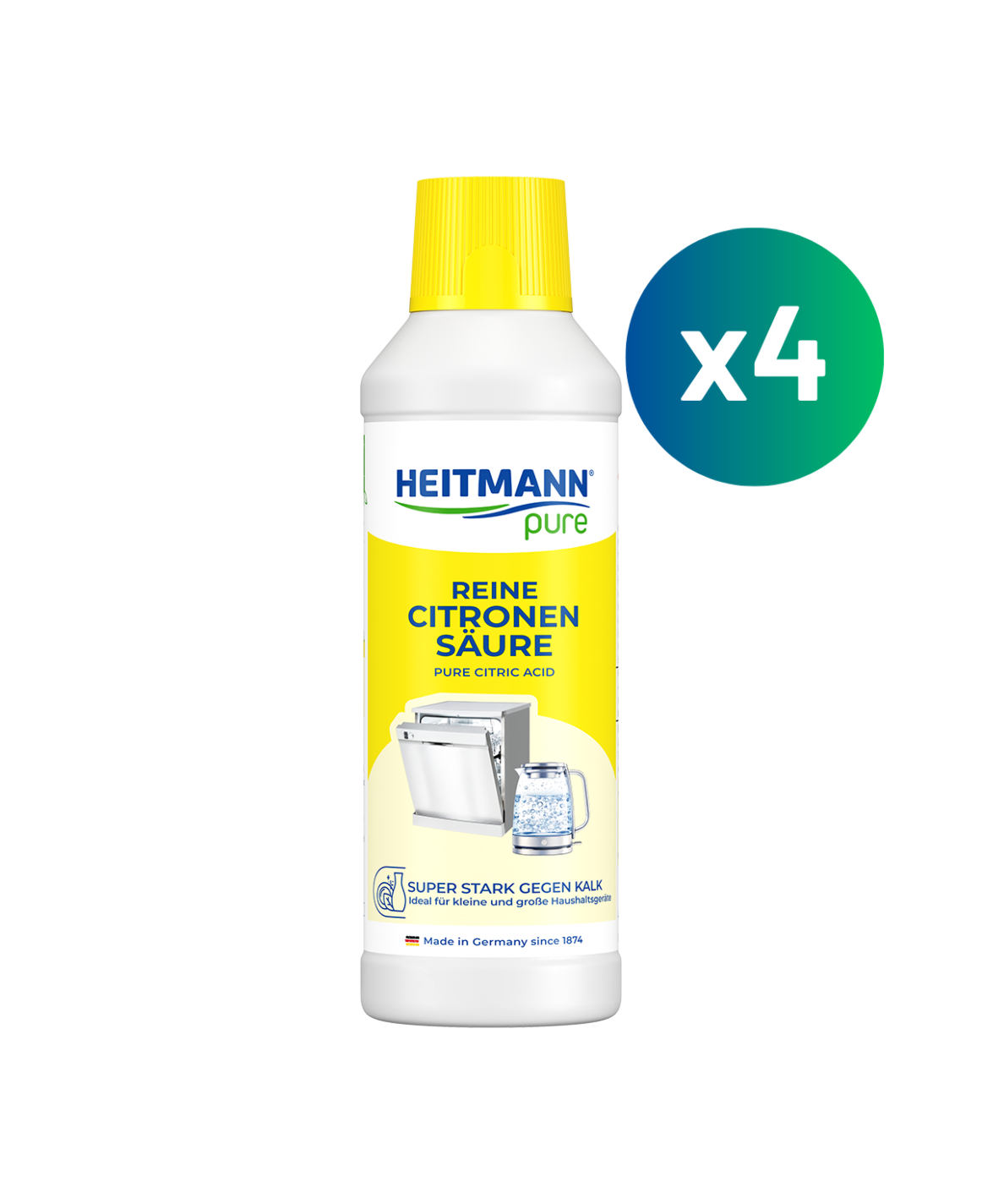 HEITMANN pure Reine Citronensäure 500 ml, 4er Pack