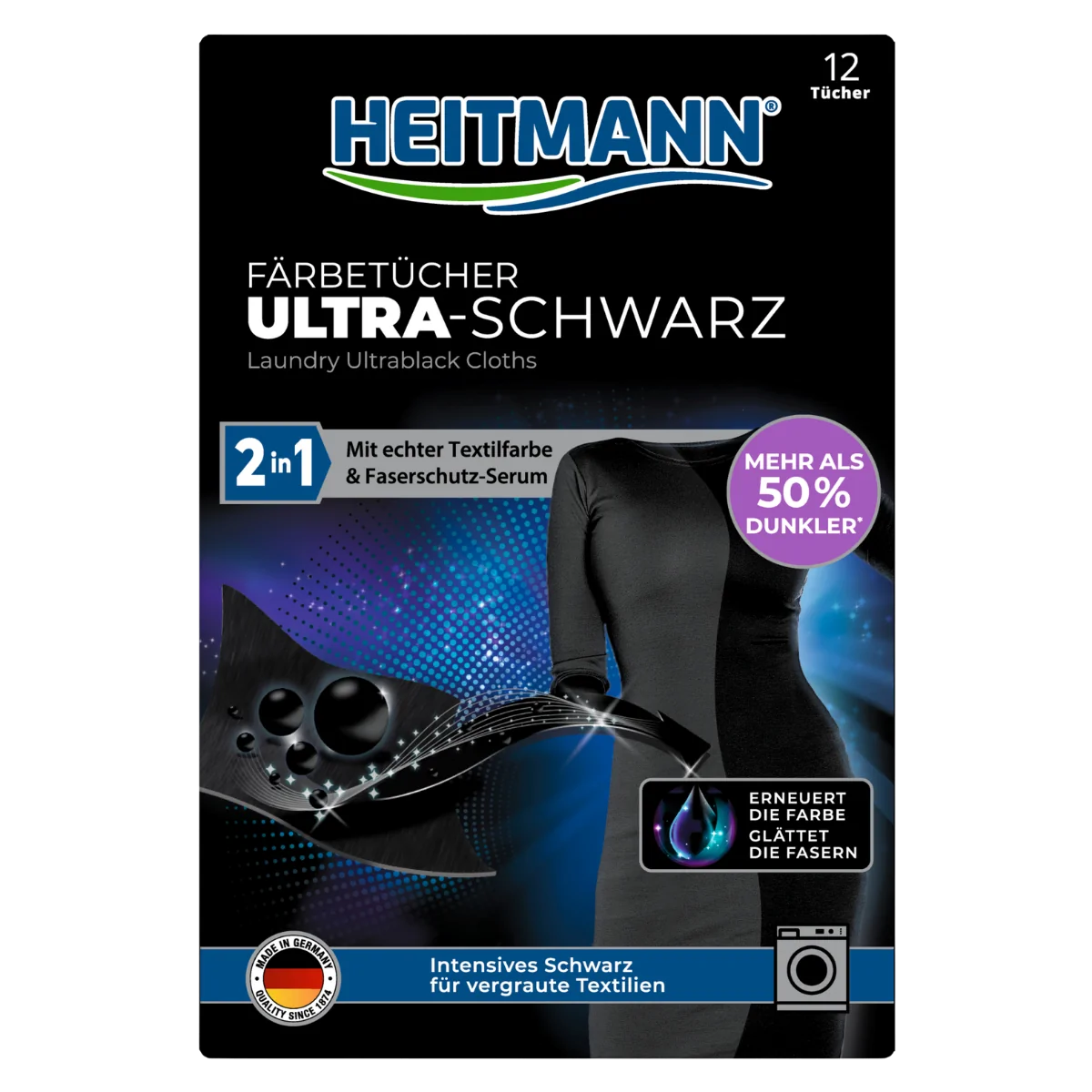 HEITMANN 2 in 1 Färbetücher Ultra-Schwarz 12 Stück
